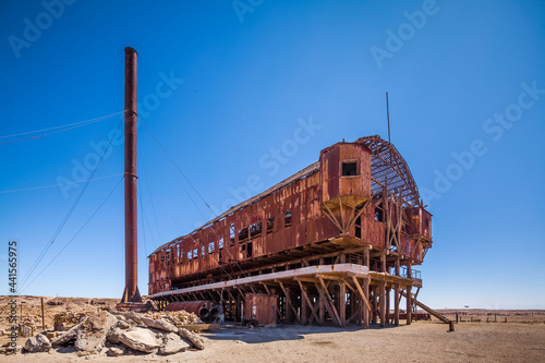Abandoned Chile saltpeter refinery from the nitrate era in the ghost town of Santa Laura in the Atacama Desert in northern Chile
 photo