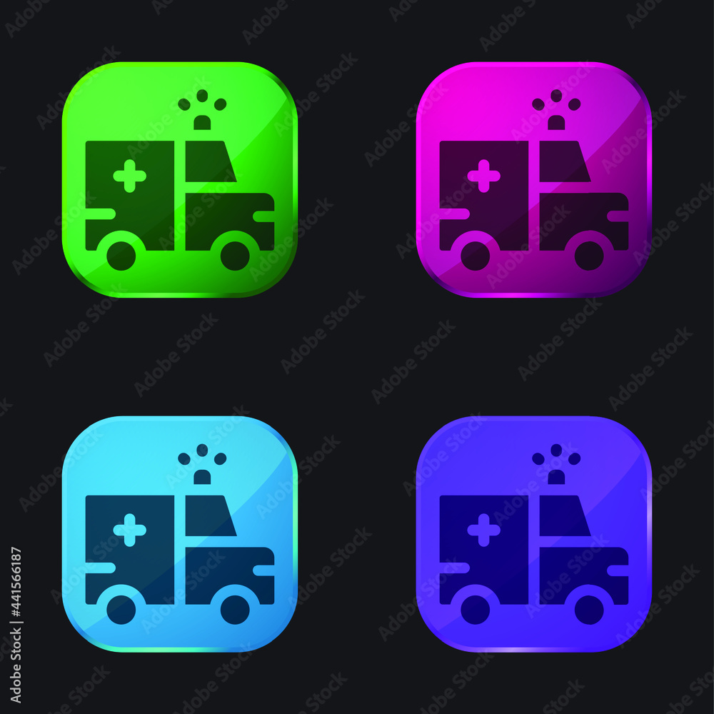 Ambulance four color glass button icon
