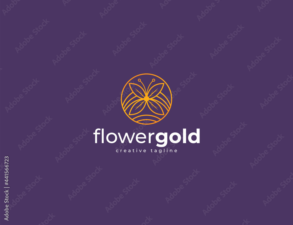 Abstract flower with circle logo template. elegant flowers with gold color concept Abstract flower with circle logo template. elegant flowers with gold color concept