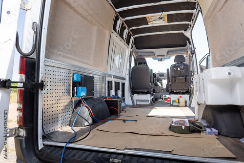 Completely empty interior of a camper van