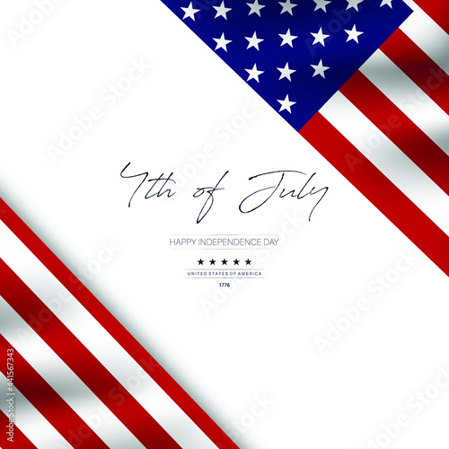 American flag with Independence Day July 4th text. Vector illustration.