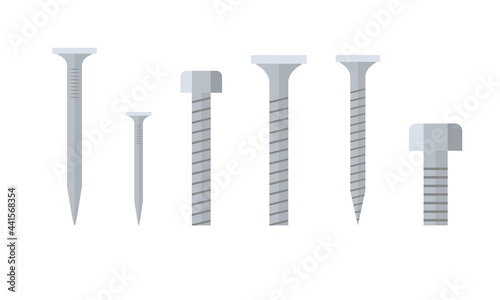 Set of screws and bolts on a white background. Vector illustration.