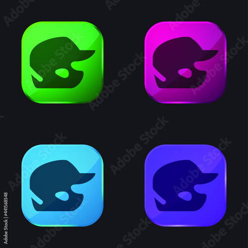 Baseball Helmet four color glass button icon