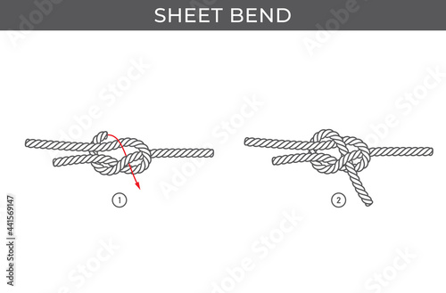 Vector simple instructions for tying a Sheet band. Three steps. Isolated on white background.