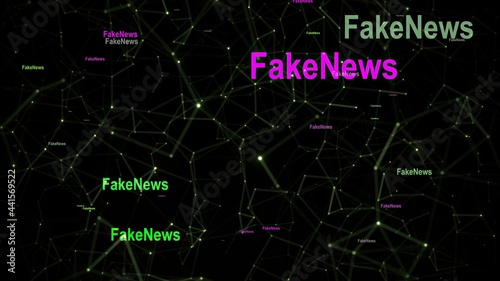 Fake news text against network background