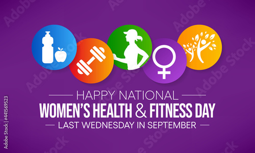 Women's health and fitness day is observed every year on last Wednesday in September, to promote the importance of health and fitness for women of all ages. vector illustration
