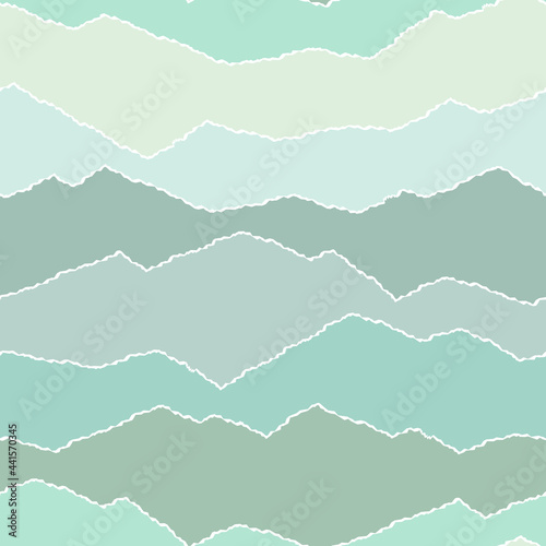 Seamless repeating pattern with ripped and torn paper likes mountains and fields vector illustration in monotone or monochromatic color