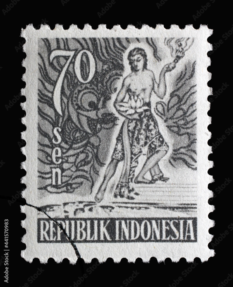 Stamp printed in Indonesia shows Spirit of Indonesia, Views series, circa 1953 Stamp printed in Indonesia shows Spirit of Indonesia, Views series, circa 1953