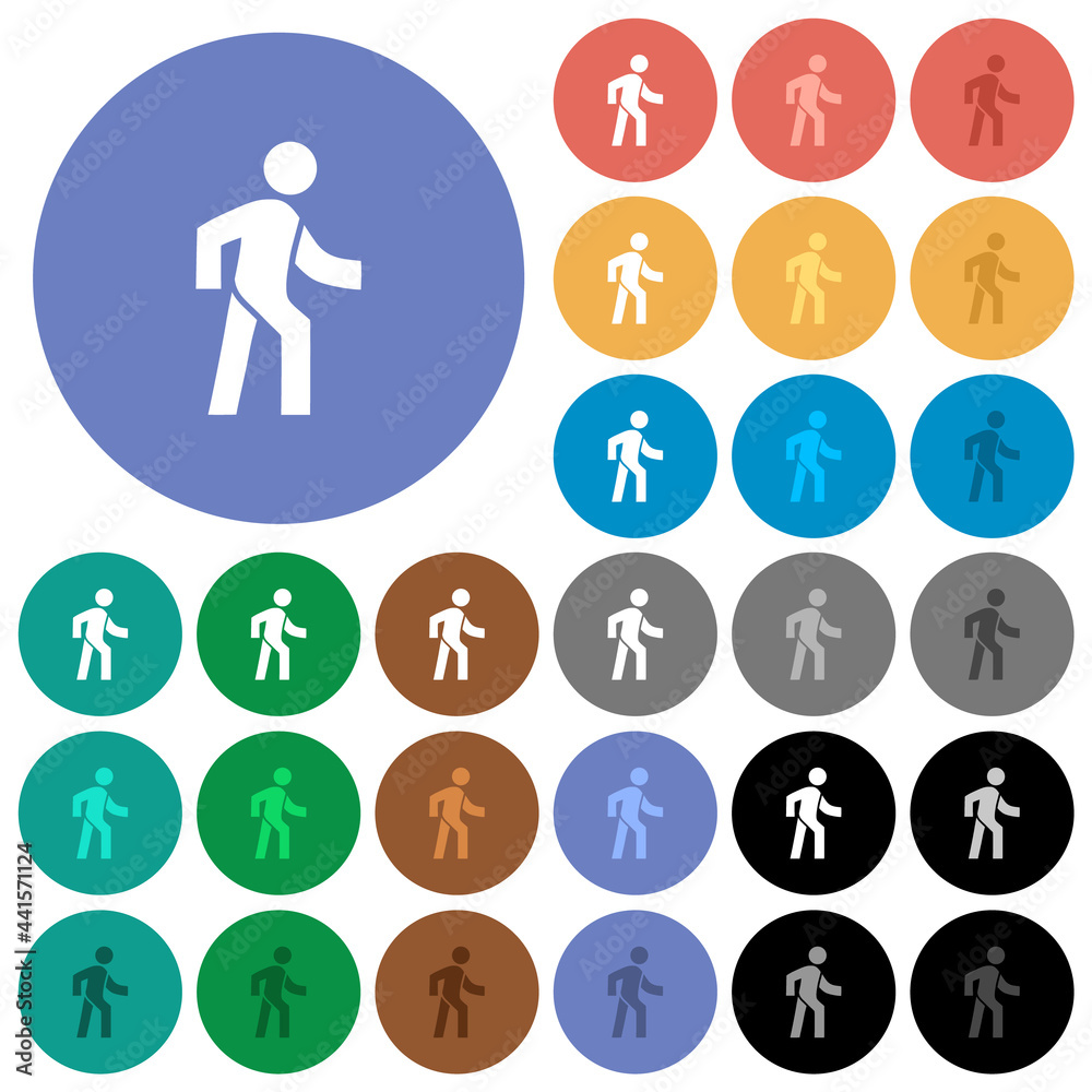 Man walking right round flat multi colored icons Man walking right round flat multi colored icons