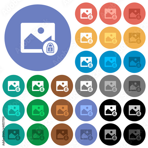 Locked image round flat multi colored icons