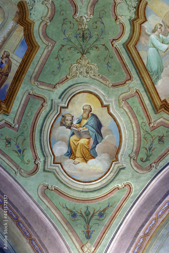 Saint Mark the Evangelist, fresco in the parish church of the Visitation of the Blessed Virgin Mary in Garesnica, Croatia