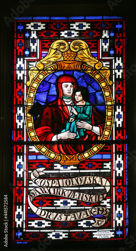 Our Lady of Olovo stained glass at the Church of the Visitation of the Virgin Mary in Cirkvena  Croatia