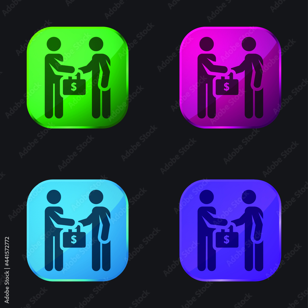 Bribery four color glass button icon Bribery four color glass button icon