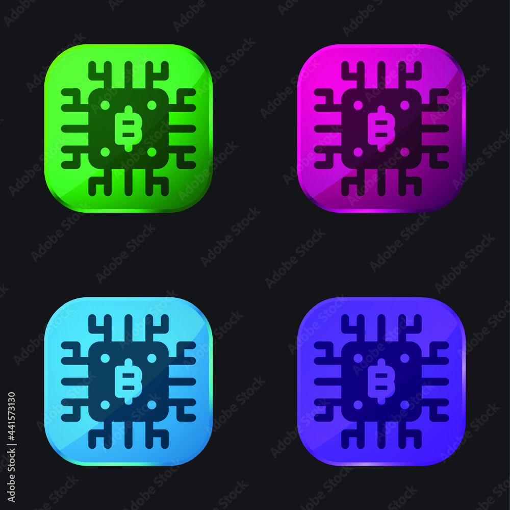 Bitcoin four color glass button icon Bitcoin four color glass button icon