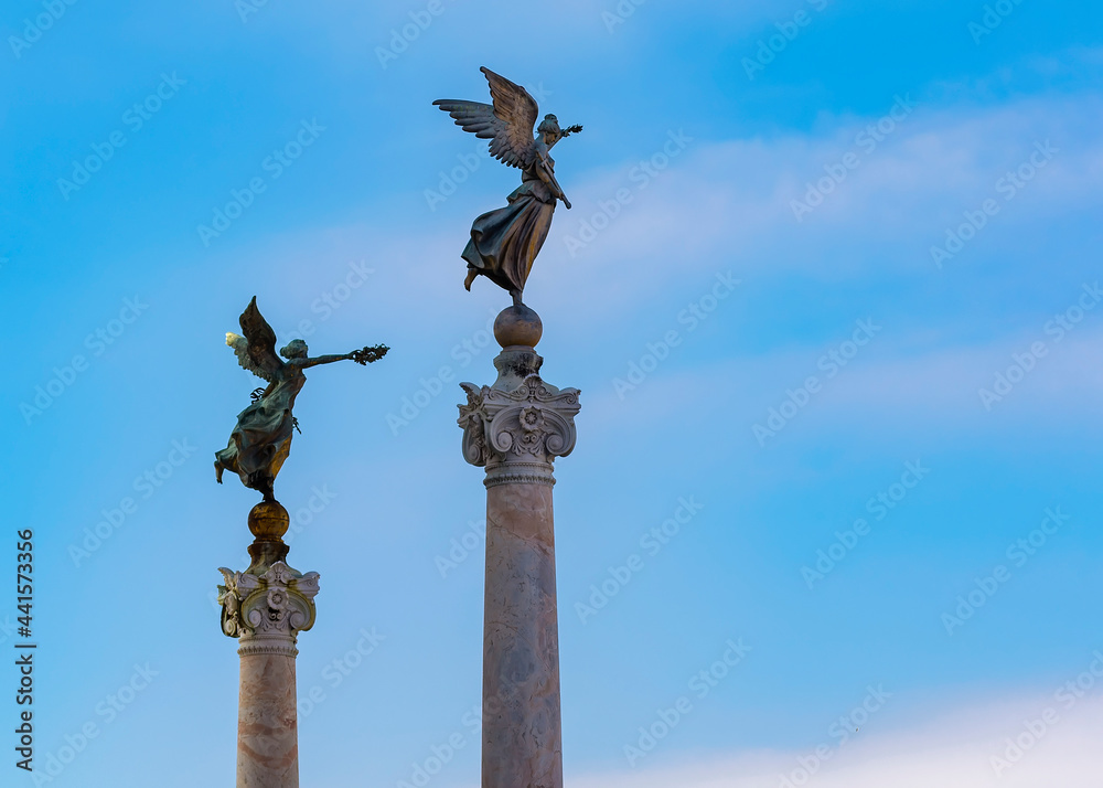 Winged women statues at the Altare della Patria (Altar of the Fatherland) monument in Rome, Italy