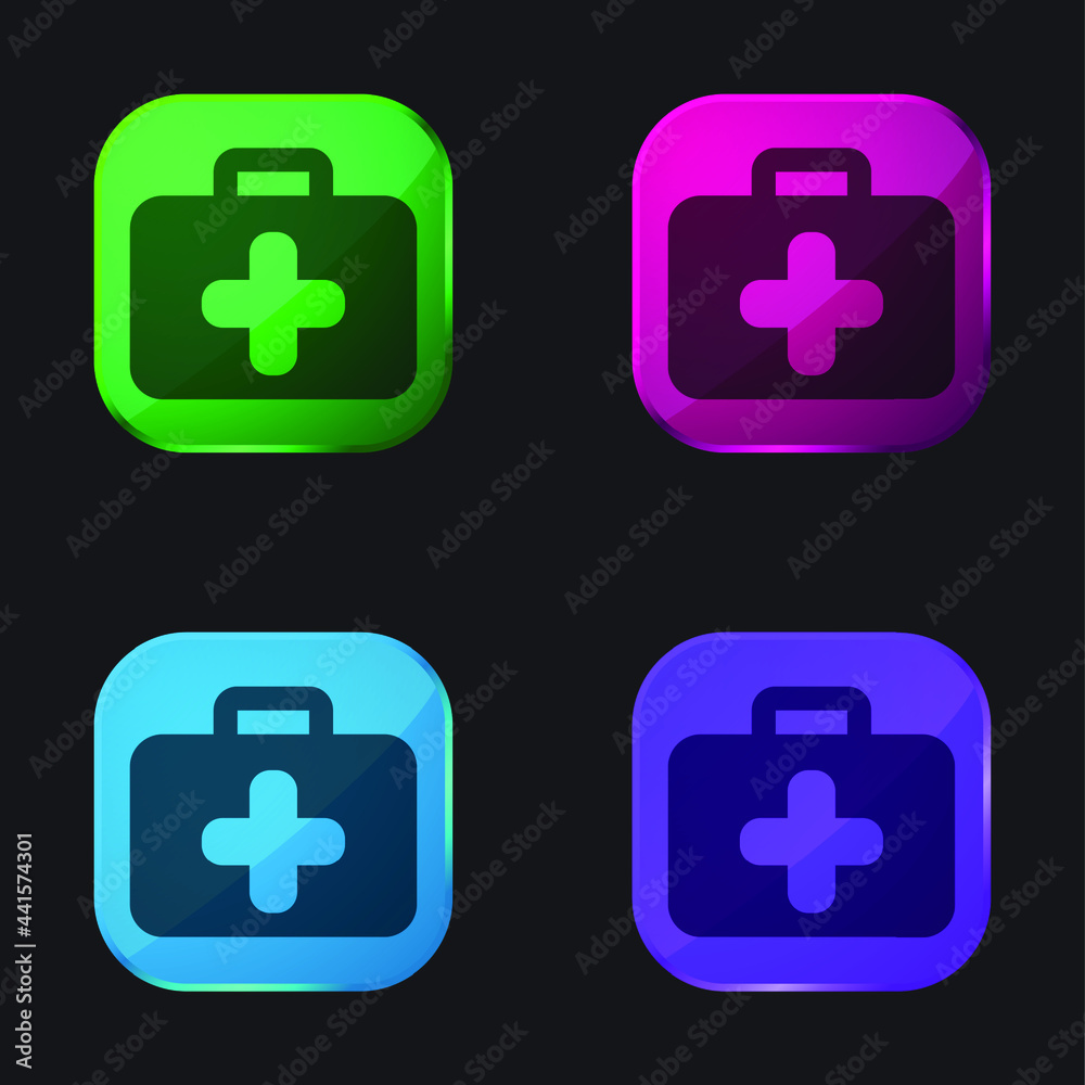 Briefcase four color glass button icon