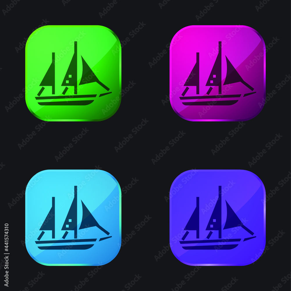 Boat four color glass button icon Boat four color glass button icon