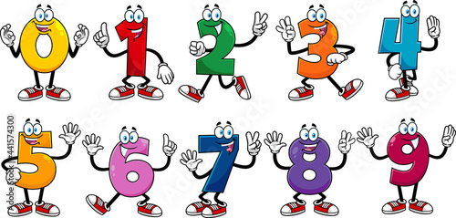 Funny Number Cartoon Character. Vector Collection Set Isolated On White Background
