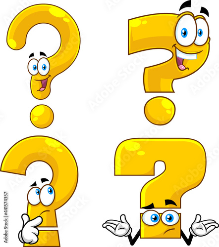 Funny Yellow Question Mark Cartoon Characters.Vector Collection Set Isolated On White Background