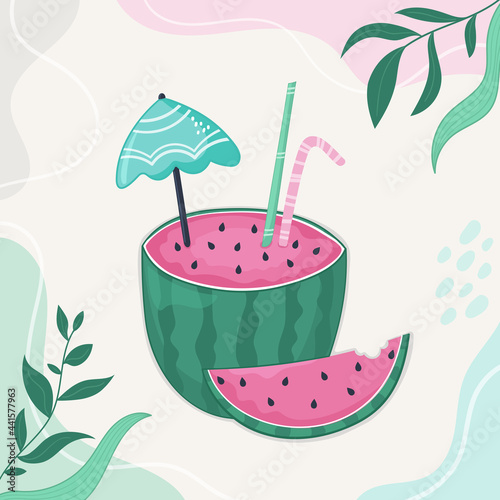 Vector illustration summer vibers. Enjoy watermelon cocktail