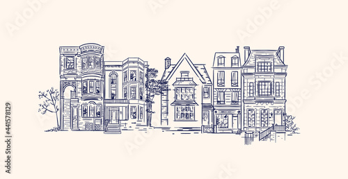 House composition old fashioned dark blue lines