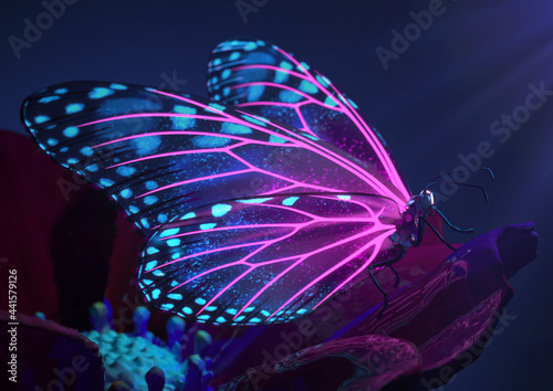 3D Render of Magical glowing neon and fluorescent inspirational butterfly (ID: 441579126)