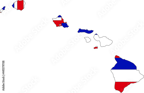 Simple flat flag map of the Federal State of Hawaii, USA