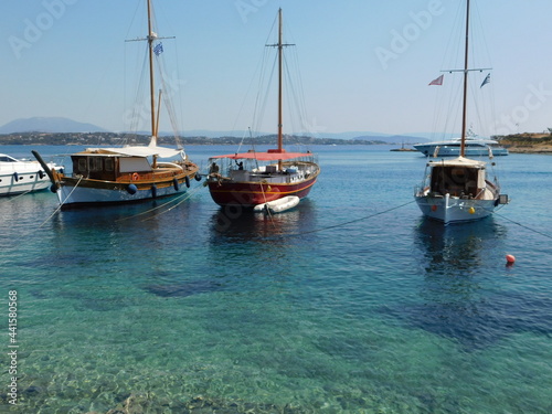 Yachts near the coast of the island of Spetses, in Greece