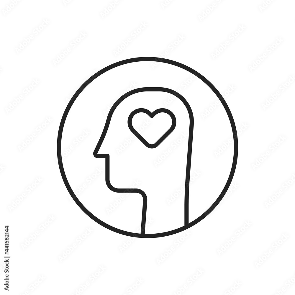 good memory icon with thin line head and heart