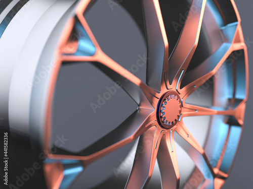 Wheel rim of a car without rubber with bokeh effect