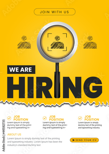 Hiring Job flyer, We are hiring Job advertisement flyer template, Vector