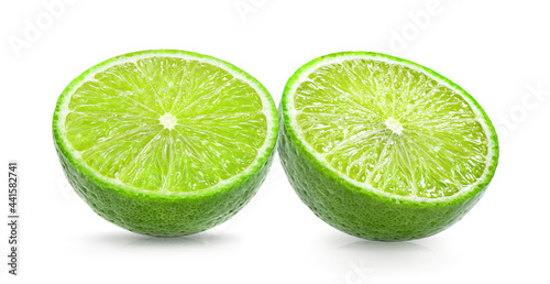 Juicy slice of lime on white background