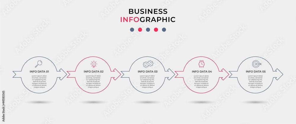 Naklejka premium Vector Infographic design business template with icons and 5 options or steps. Can be used for process diagram, presentations, workflow layout, banner, flow chart, info graph