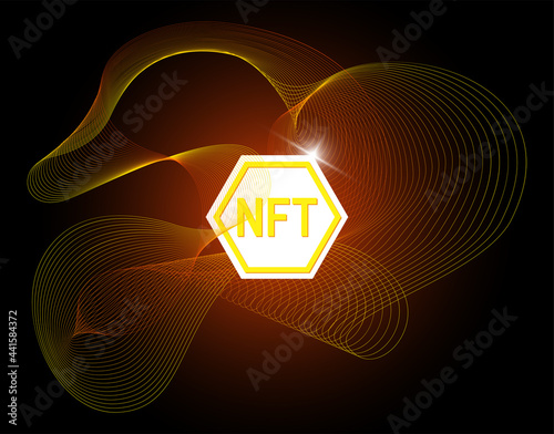 NFT non fungible token on abstract linear striped background. Online money for buy exclusive art poster. Pay for unique collectibles in games banner. Blockchain technology crypto coin vector eps