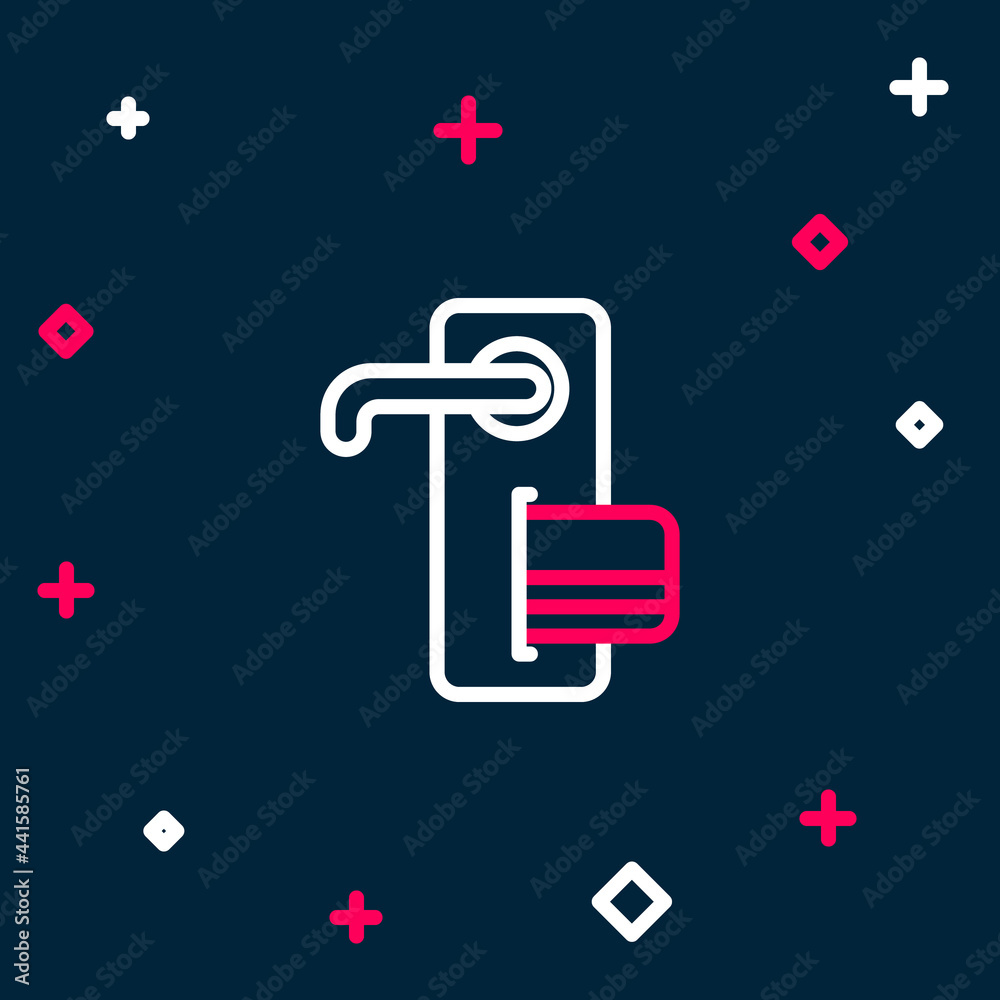 Line Digital door lock with wireless technology for unlock icon isolated on blue background. Door handle sign. Security smart home. Colorful outline concept. Vector Line Digital door lock with wireless technology for unlock icon isolated on blue background. Door handle sign. Security smart home. Colorful outline concept. Vector