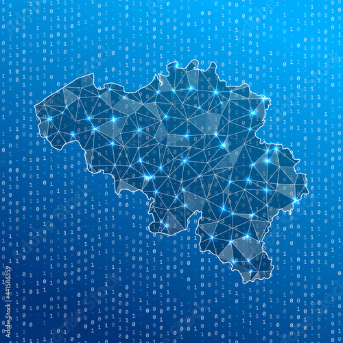 Network map of Belgium. Country digital connections map. Technology, internet, network, telecommunication concept. Vector illustration.