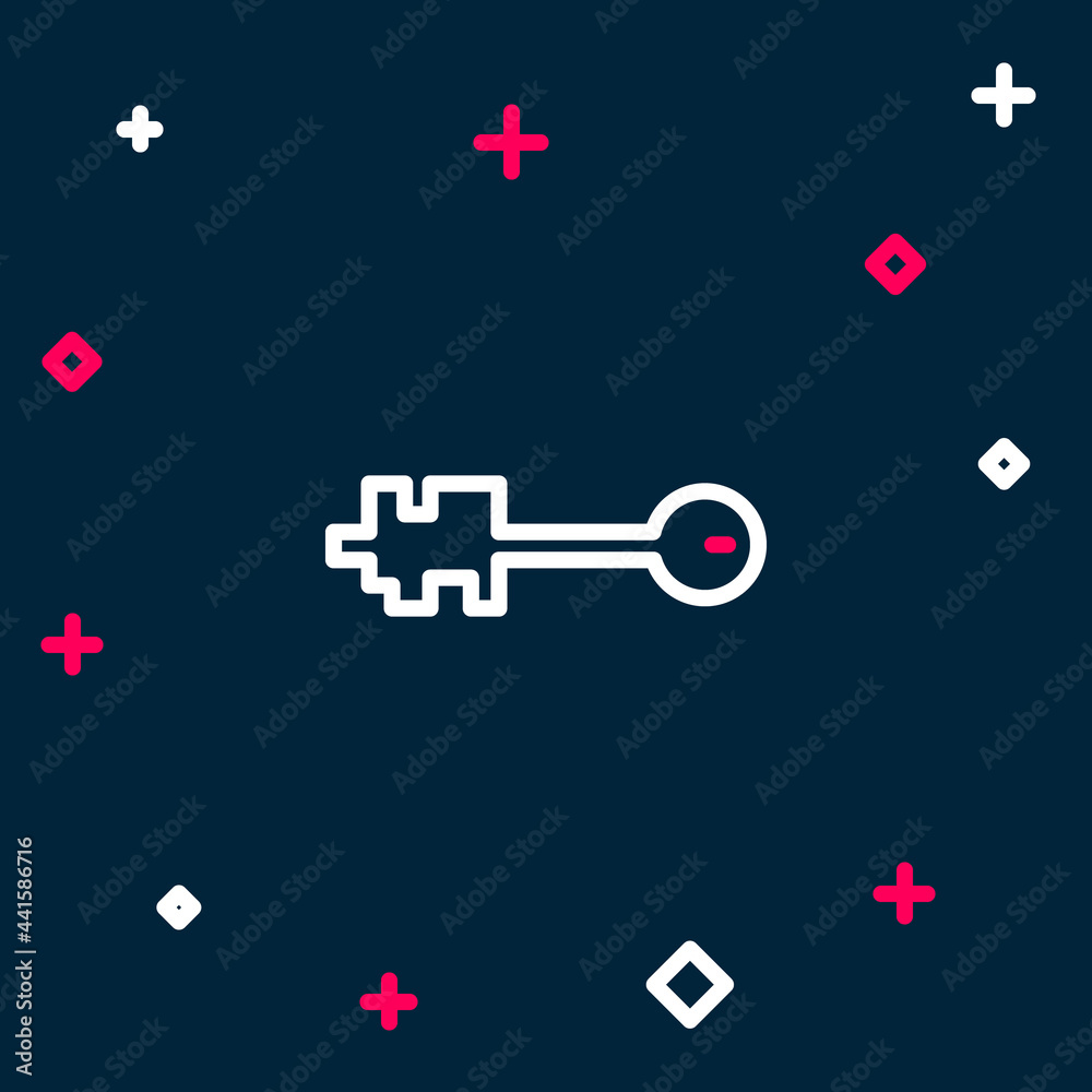 Line Old key icon isolated on blue background. Colorful outline concept. Vector