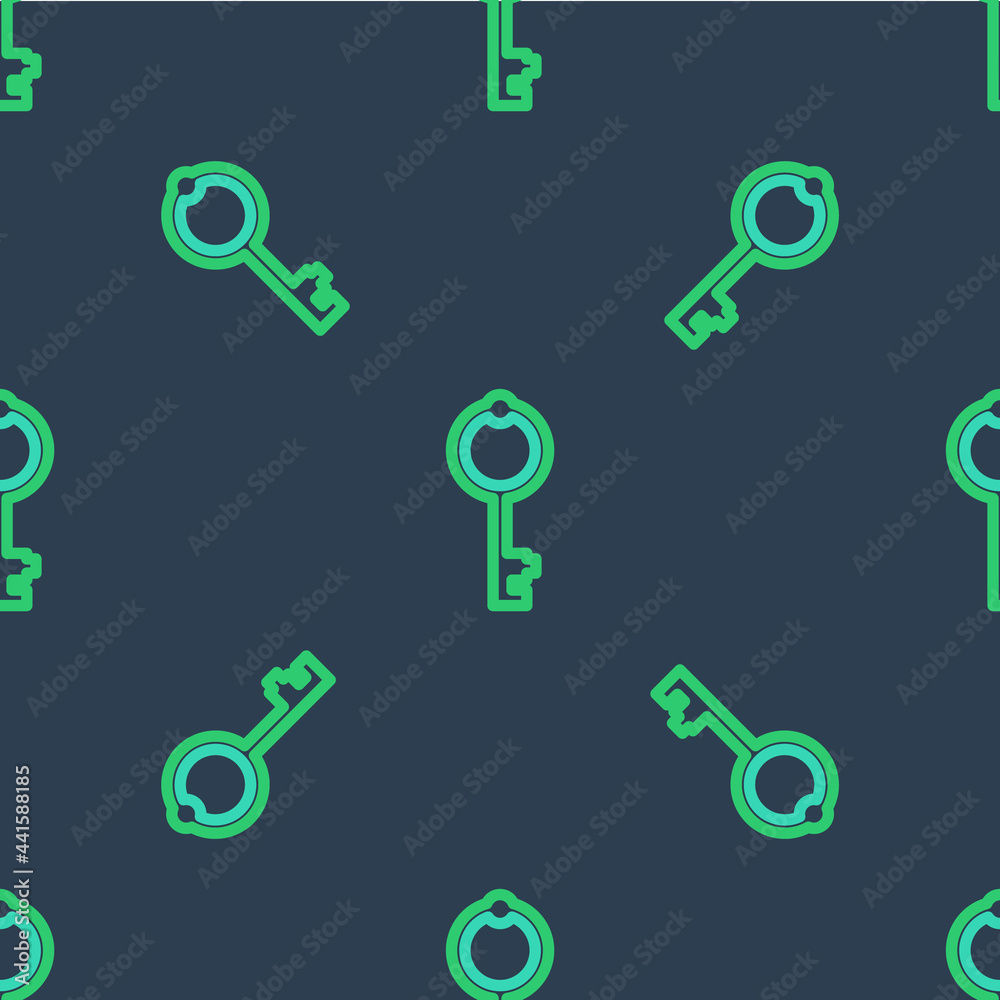 Line Old key icon isolated seamless pattern on blue background. Vector Line Old key icon isolated seamless pattern on blue background. Vector