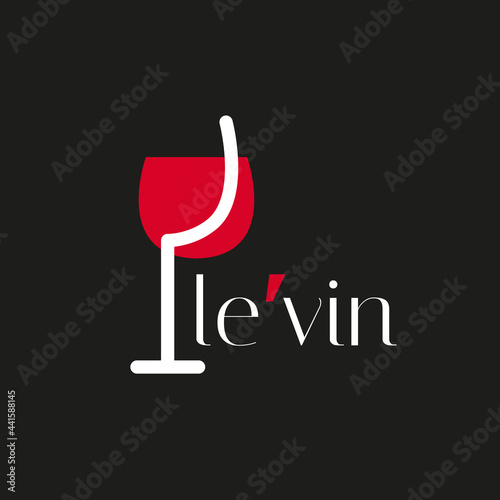 Wine logo. Logo for a liquor store, restaurant, bar. A glass of red wine with the 'le'vin' logo on a black background.