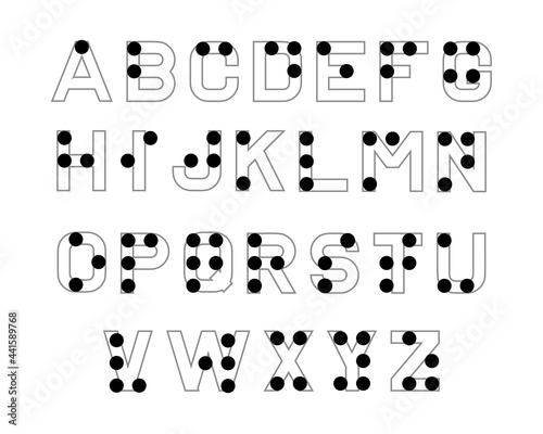 Braille alphabet. English version of Braille alphabet. Abc for vision disable blind people