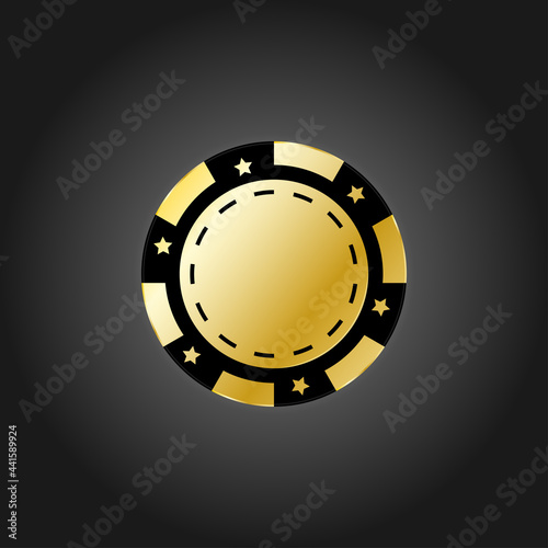 Golden poker chip on black. Vector illustration for casino, game