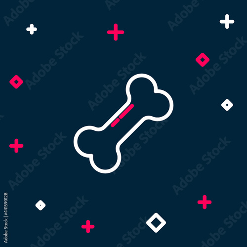 Line Dog bone icon isolated on blue background. Pets food symbol. Colorful outline concept. Vector