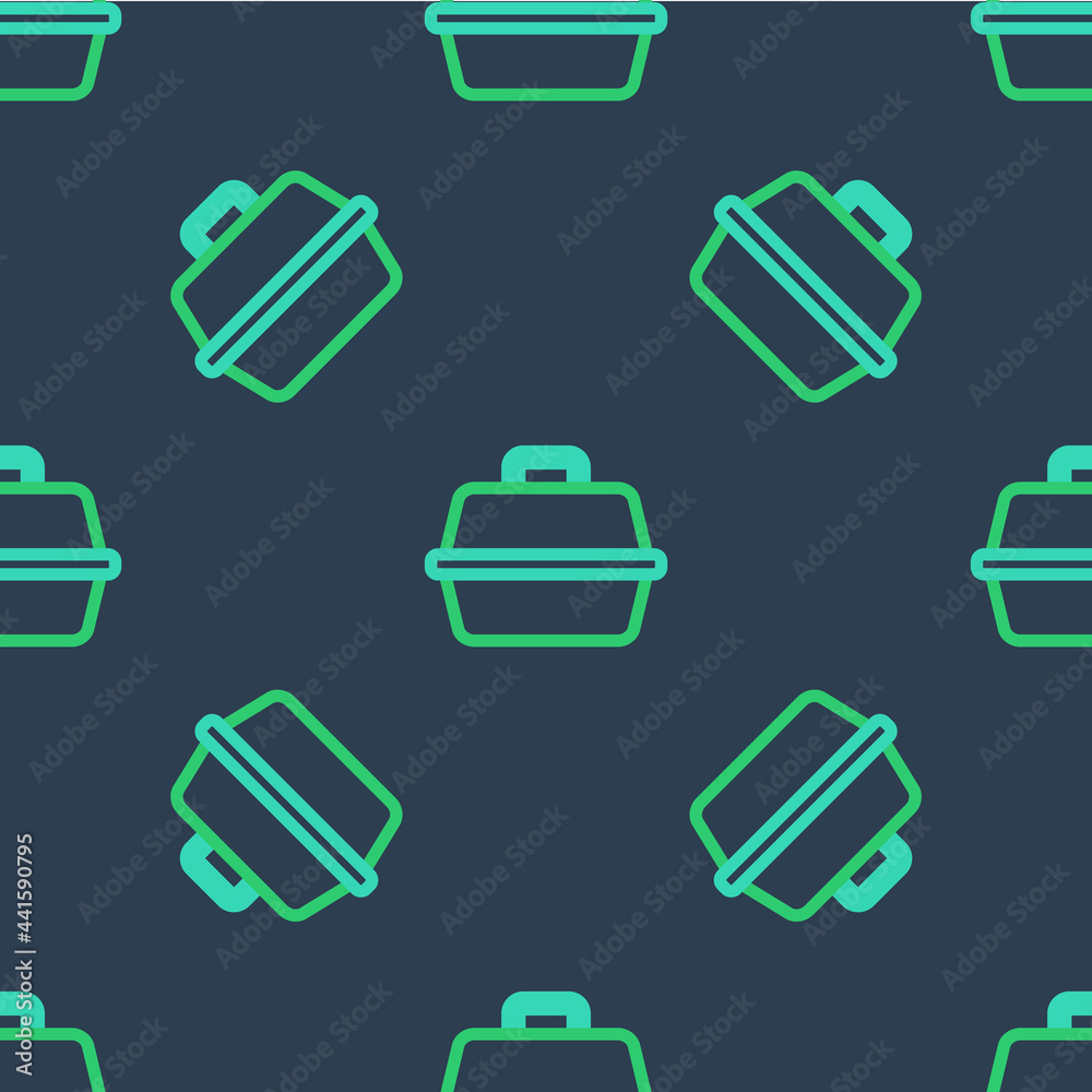 Line Pet carry case icon isolated seamless pattern on blue background. Carrier for animals, dog and cat. Container for animals. Animal transport box. Vector Line Pet carry case icon isolated seamless pattern on blue background. Carrier for animals, dog and cat. Container for animals. Animal transport box. Vector