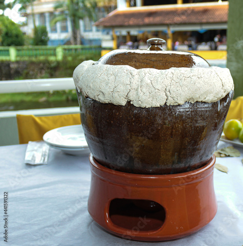 
Clay pot sealed with cassava flour used to make the so-called 