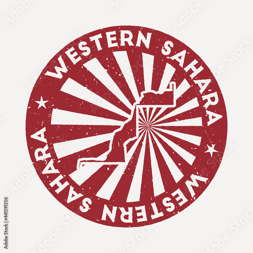 Western Sahara stamp. Travel red rubber stamp with the map of the country, vector illustration. Can be used as insignia, logotype, label, sticker, or badge of the Western Sahara.