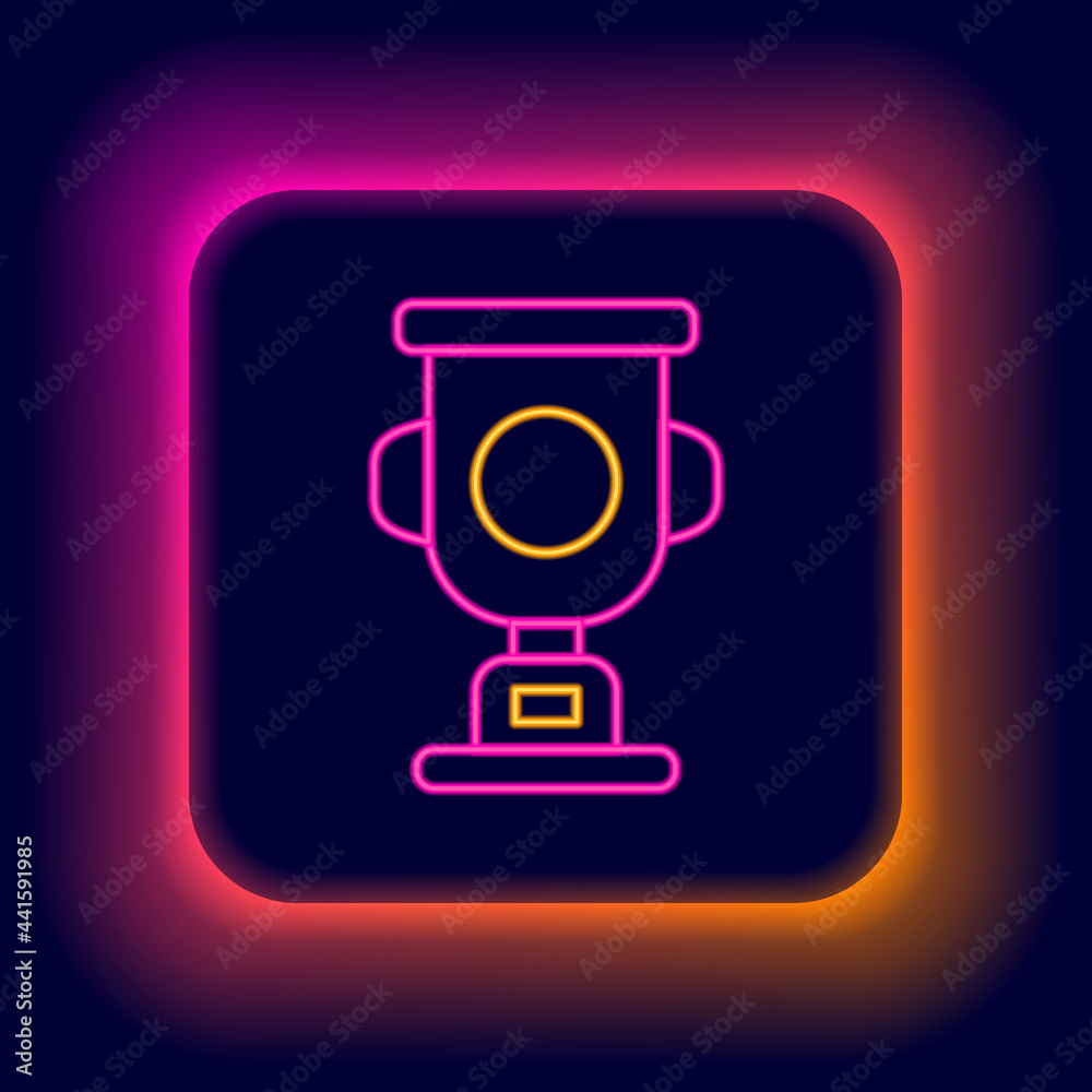 Glowing neon line Award cup icon isolated on black background. Winner trophy symbol. Championship or competition trophy. Sports achievement sign. Colorful outline concept. Vector
