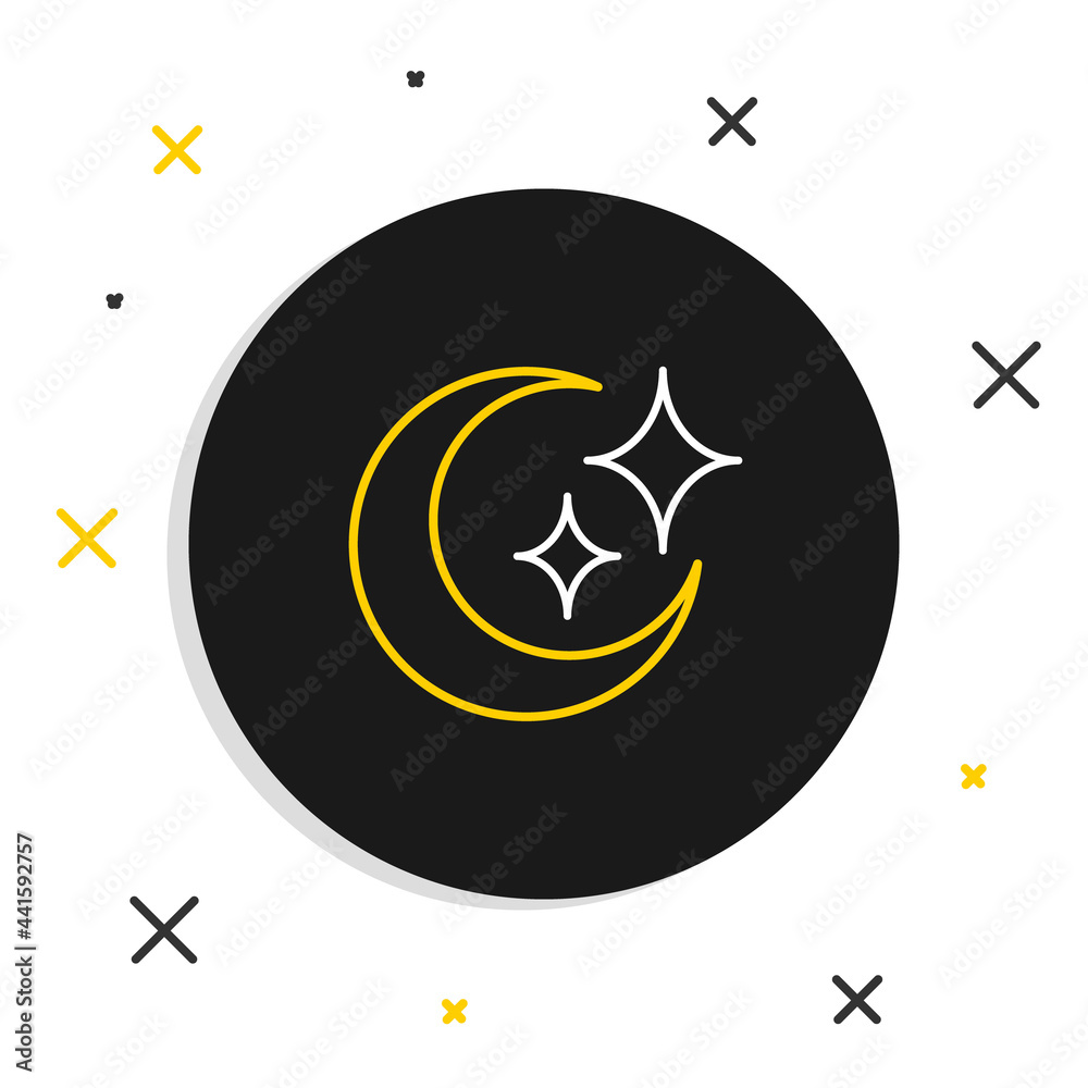 Line Moon and stars icon isolated on white background. Colorful outline concept. Vector Line Moon and stars icon isolated on white background. Colorful outline concept. Vector