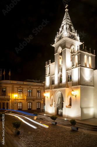 Vista nocturna de la iglesia de la Señora de la Luz enb Los Silos al norte de Tenerife, Canarias photo