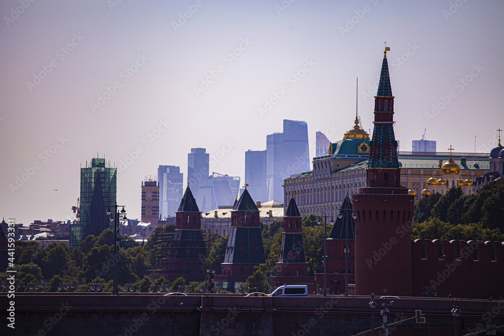 Fototapeta premium view of moscow city through the Moscow Kremlin