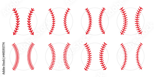 The red stitch or stitching of the baseball Isolated on white background.